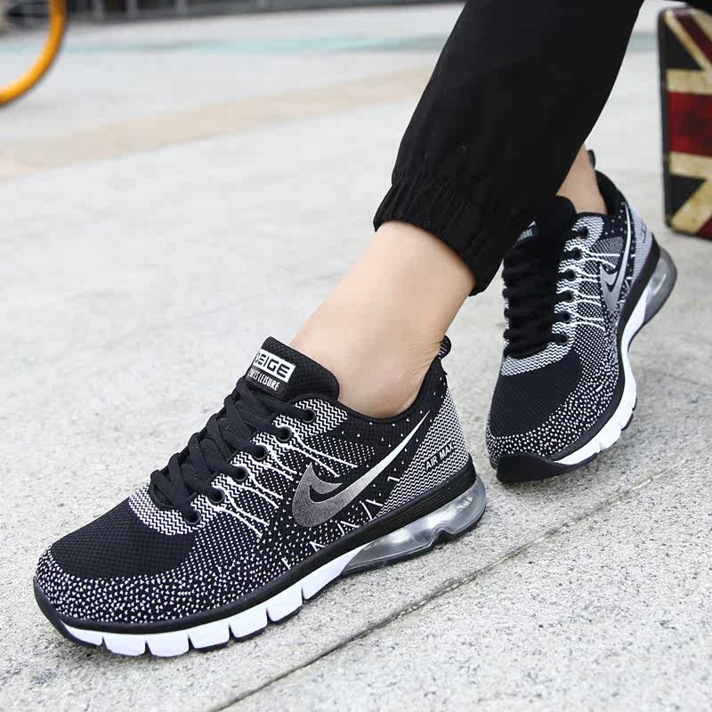 貝哥2017春季新款跑步鞋炫彩編織情侶鞋男女飛織氣墊鞋