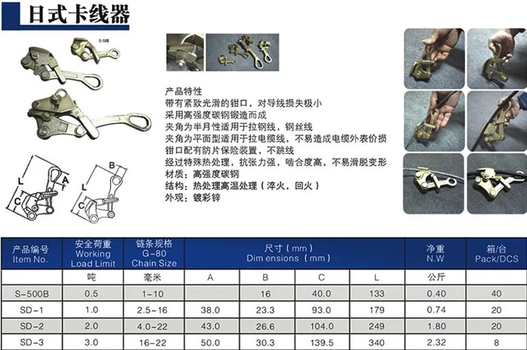 日式铁紧线钳 卡线器 防片夹线器 紧线器夹头 万能卡线器 2t 3t