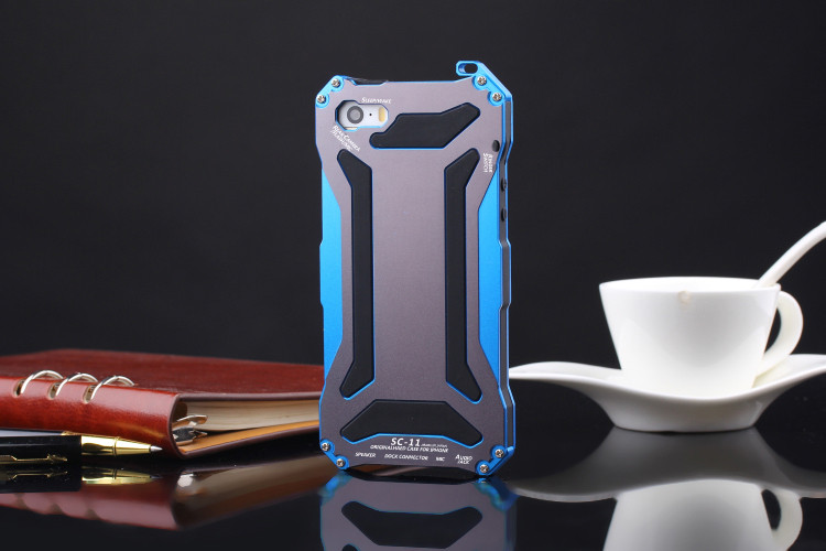 S.CENG Gundam Water Resistant Dustproof Shockproof Silicone Gorilla Glass Aluminum Alloy Metal Case Cover for Apple iPhone SE/5
