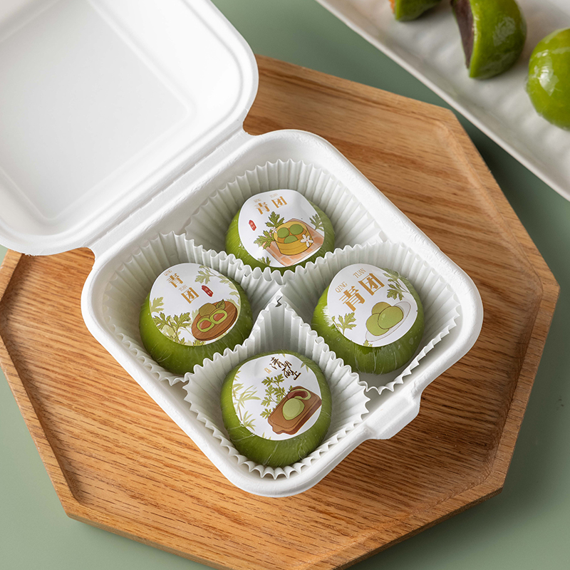 Green Packing Box Daifuku Tiramisu Cake Box Lunch Box Disposable Degradable Environmental Protection Pulp Box