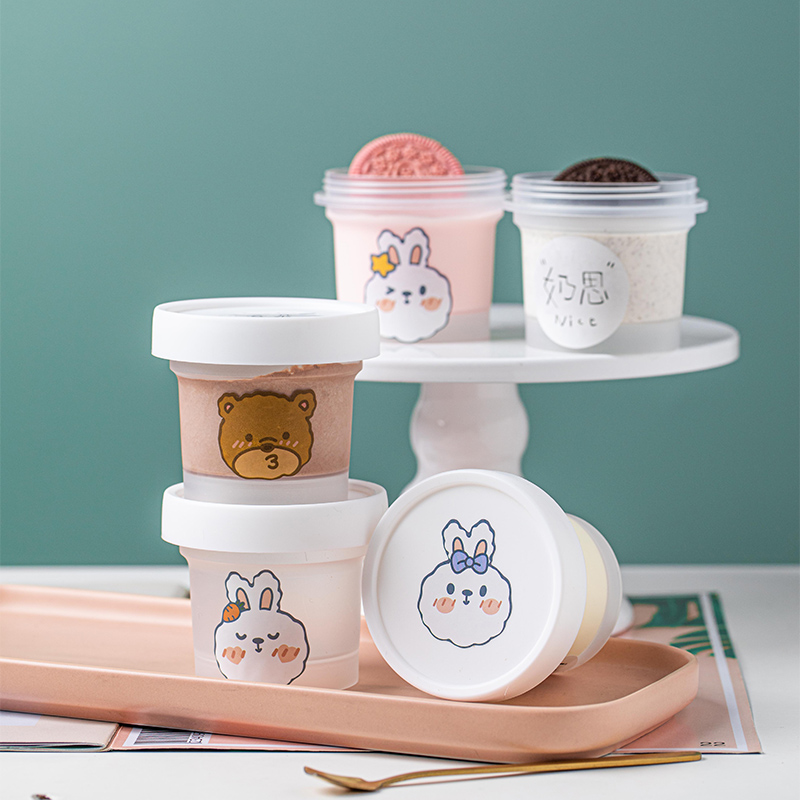 Ice Cream Cup Disposable Pudding Cup Plastic Cup with Lid Custard Packing Box Ice Cream Box