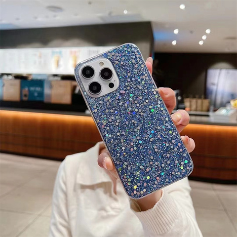 Blue — Girls Shiny Glitter Bling Silicone TPU S23, S23 Plus, S23 Ultra, S22, S22 Plus, S22 Ultra, S21, S21 Plus, S21 Ultra
