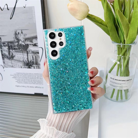 Green — Girls Shiny Glitter Bling Silicone TPU S23, S23 Plus, S23 Ultra, S22, S22 Plus, S22 Ultra, S21, S21 Plus, S21 Ultra