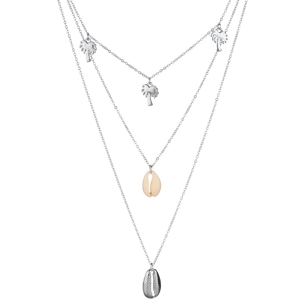 สร้อยคอ 欧美跨境饰品 创意百搭海派几何项饰女 简约椰树贝壳吊坠多层项链  