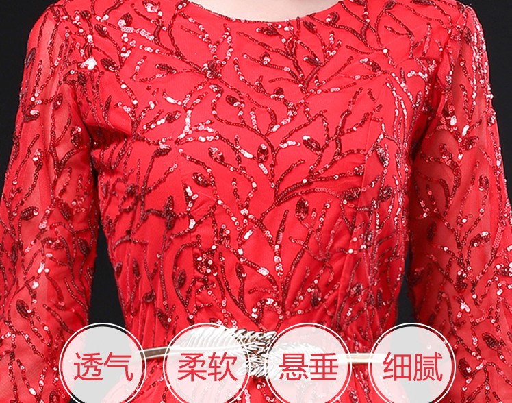 2019 new cantata performance costume female long skirt, Chinese style adult chorus performance costume sequin dress