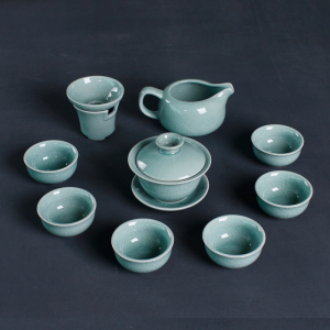 青瓷哥窑功夫茶具整套装陶瓷冰裂纹理开片家用喝茶茶具茶壶茶杯