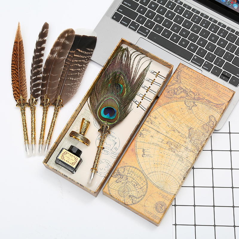 European-Style Retro Creative Gift for Teachers and Classmates Gold Crowns Feather Pen Pen Gift Set Dipped in Water Signature Pen