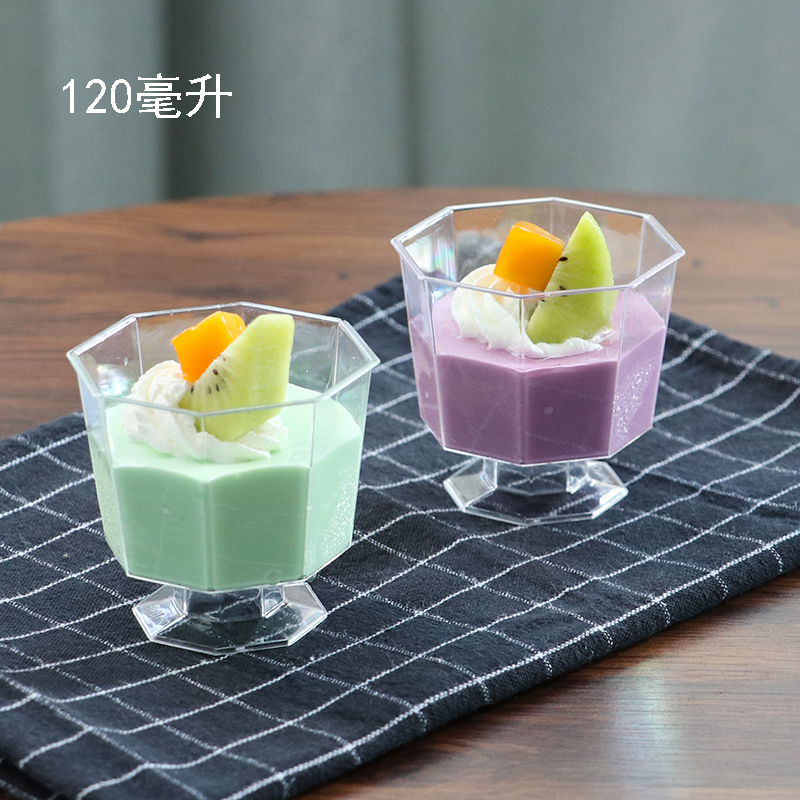 Mousse Cup Pudding Jelly Yogurt High Leg Disposable Hard Plastic Wood Bran Cup with Lid Transparent Dessert Table Creative