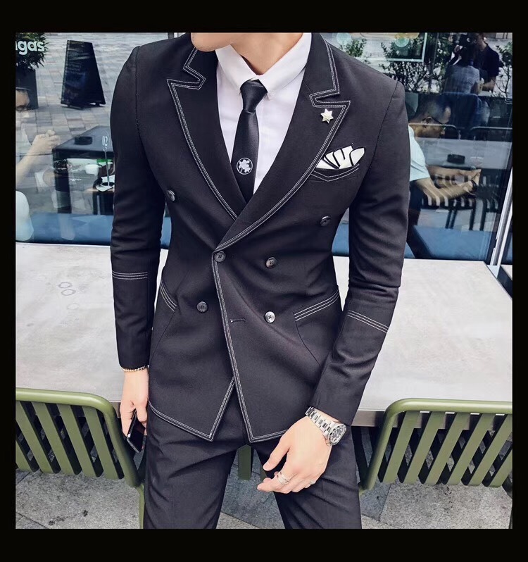 les costumes des hommes version coréenne de slim fit coiffeur le club beau british double-breasted petit costume de marée de deux pièces de l'ensemble de les costumes des hommes version coréenne de slim fit coiffeur le club beau british double-breasted petit costume de marée de deux pièces de l'ensemble de