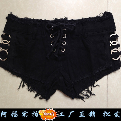 夏季性感热裤磨破黑色紧身低腰绑带百搭跳舞显瘦牛仔超短裤女直播-淘宝网