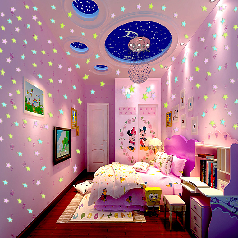 牆面浪漫滿屋牆壁貼紙床頭燈棚頂夜光貼貼畫女孩嬰兒背景牆畫女童
