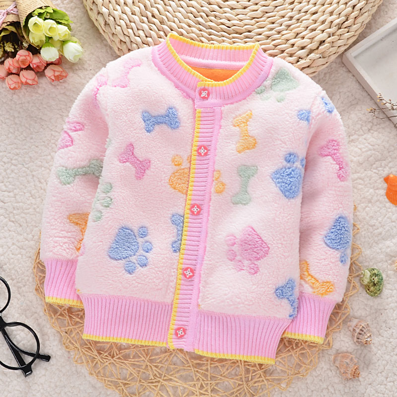 女寶寶加絨外套秋鼕季0-1嬰兒加厚保暖上衣2-3歲男童女童絨衫開衫