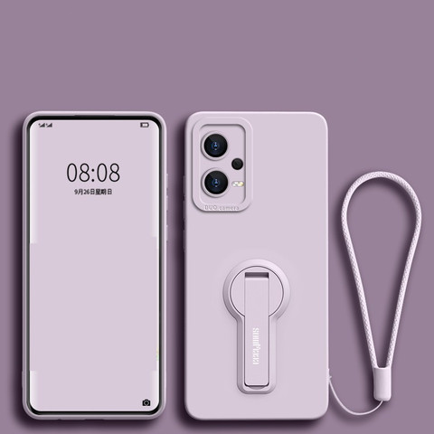 Purple — Matte Silicone Kickstand With Wrist Lanyard Strap Note 12, Note 12 Pro, Note 12 Pro+ Phone Case