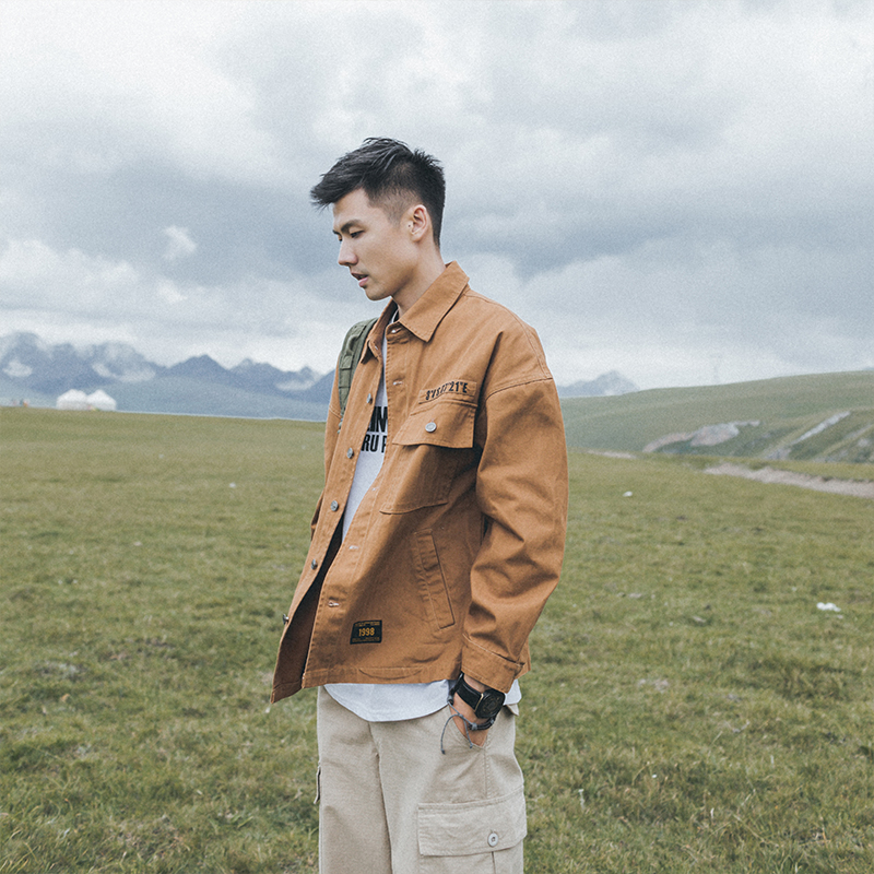 Lv Xiaohu's original Japanese retro jacket tooling jacket men ins Hong Kong fashion brand embroidered lapel jacket tide