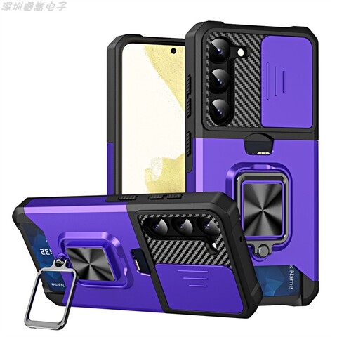 Purple — Sliding Lens Tough Shockproof Kickstand Function Airbag 4 Corner Shock Absorbing 8, 8 Pro Google Pixel Phone Case