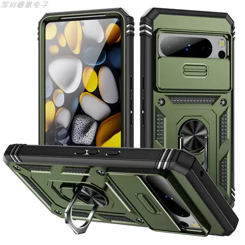 Armor Drop Resistant Tough Shockproof Ring Finger Holder Kickstand Phone Cases Covers Camera Lens Protection Google Pixel 8, Pixel 8 Pro,