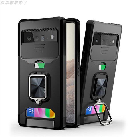 Black — Sliding Lens Tough Shockproof Kickstand Function Airbag 4 Corner Shock Absorbing 8, 8 Pro Google Pixel Phone Case