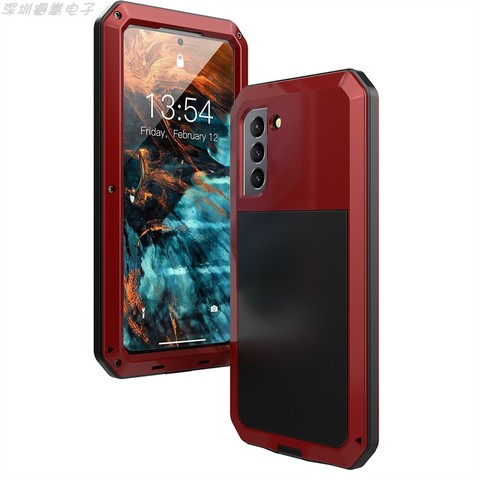 Red — Tough Shockproof Metal Three Layer Full Protection Heavy Duty S23, S23 Plus, S23 Ultra Samsung Phone Case