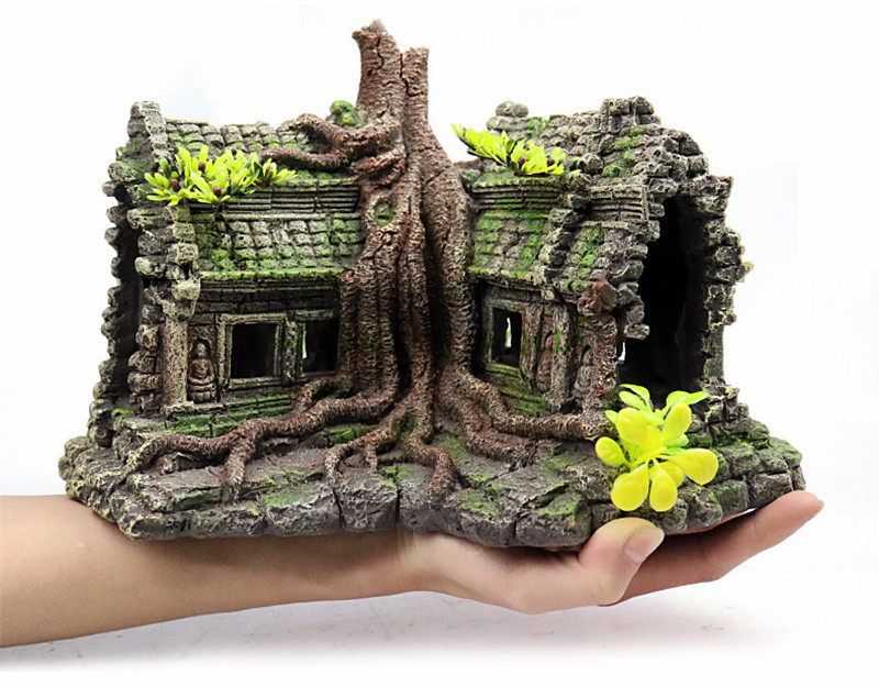 Fish Tank Rockery Landscape Tree House Aquarium Decoration Fake Water Grass Tree House Creative Wooden House Decoration Shelter Hole