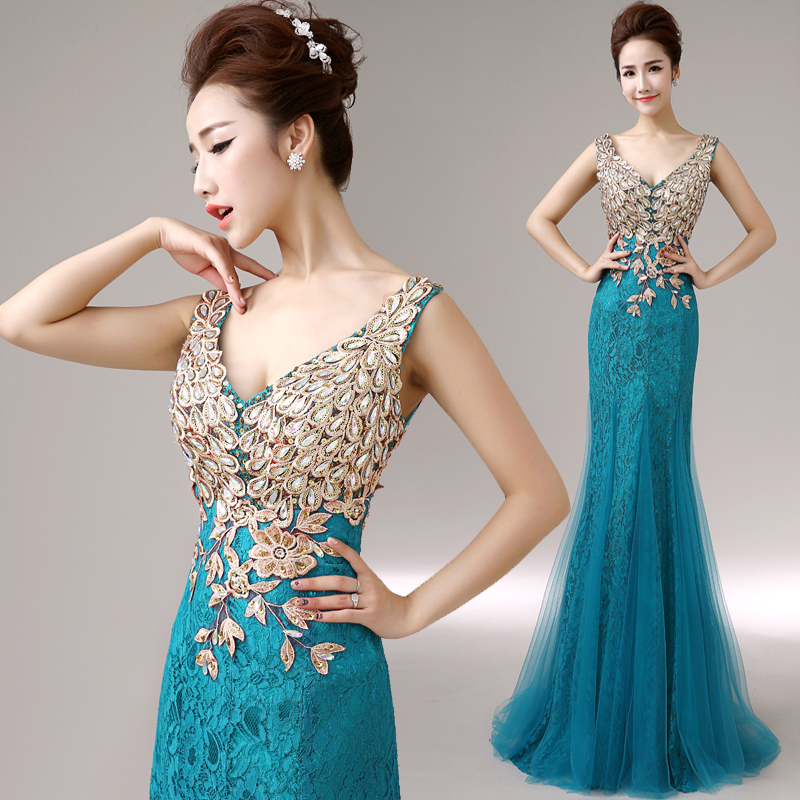 robe de mariée toast vêtements 2018 été nouveau double-épaule en queue de poisson longue section de l'animateur femme de banquet de soirée, robe de fuite robe de mariée toast vêtements 2018 été nouveau double-épaule en queue de poisson longue section de l'animateur femme de banquet de soirée, robe de fuite