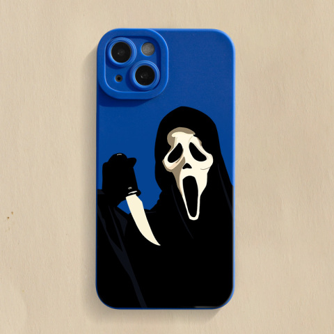 Blue — Scream Ghostface Illustration New Matte Silicone TPU 15, 14, 13, 12, 11 iPhone Case