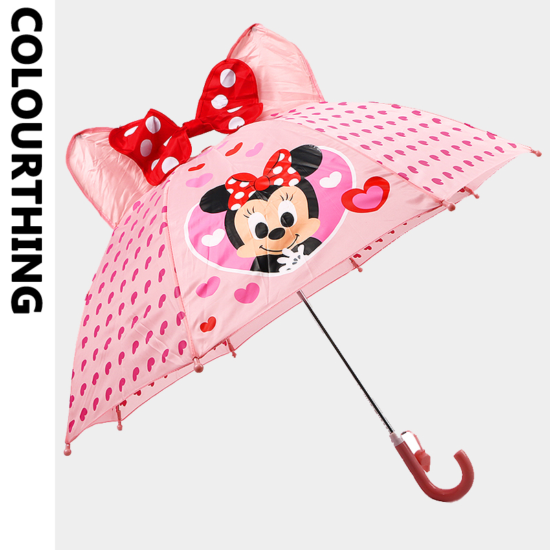 外貿卡通立體米奇米妮幼兒寶寶兒童雨傘長柄傘男童女造型樂園雨傘
