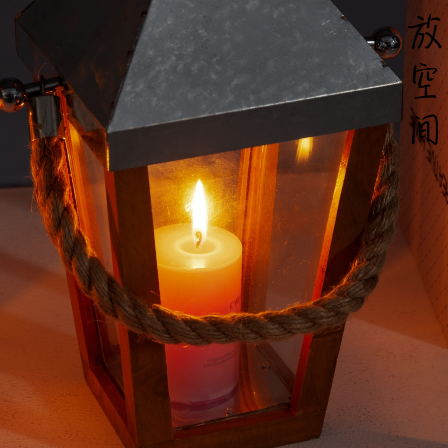 space american nordic simple distressed art portable candle aromatherapy candlestick wooden storm lantern living room bedroom decoration