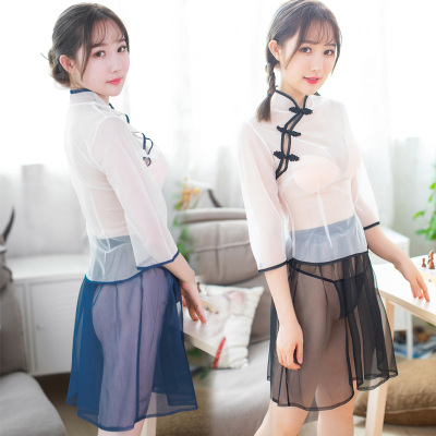 性感民国复古学生内衣制服诱惑透视旗袍套装透明夜店制服三件套-淘宝网