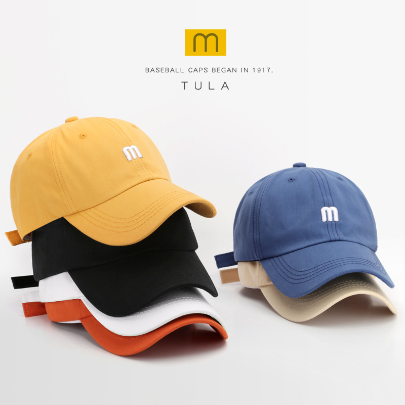 hat m letter embroidered peaked cap men‘s all-match curved brim cotton soft top sun hat fashion simple women‘s baseball cap