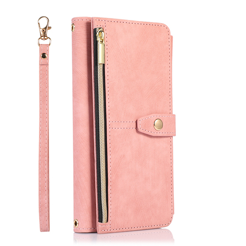 Pink — Girl Zip Wallet Crossbody Synthetic Leather Wallets Folio Flip Card Holder Lanyard Strap A53 Wallets S22, S23, S21