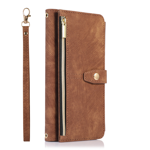 Brown — Girl Zip Wallet Crossbody Synthetic Leather Wallets Folio Flip Card Holder Lanyard Strap A53 Wallets S22, S23, S21