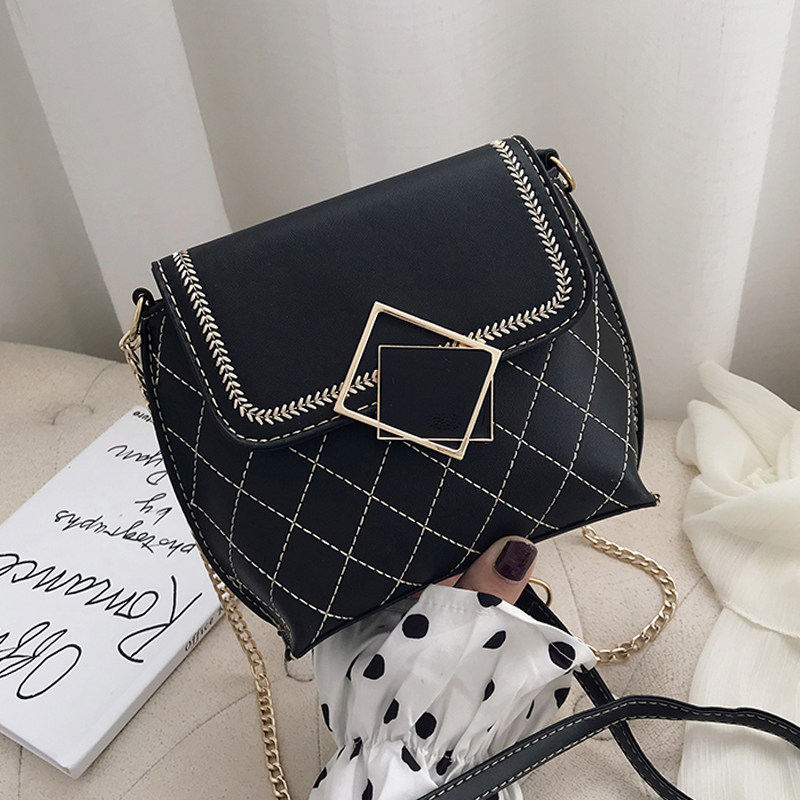 กระเป๋า 小包包女2019秋冬新款时尚菱格链条手提包百搭ins网红单肩斜挎包  