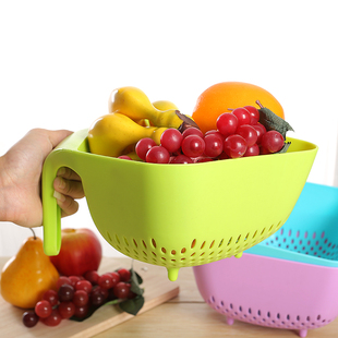 樱彩果蔬沥水筛水果篮洗菜盆手提塑料篮厨房用品洗菜篮子漏盆加厚