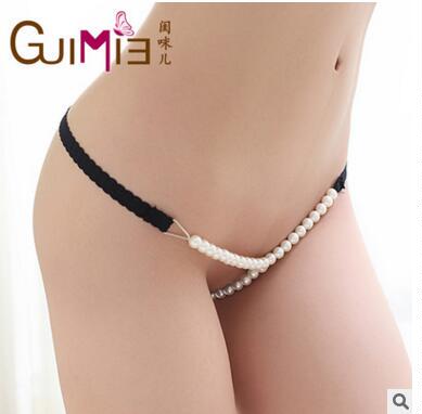 丁字裤女性感蕾丝骚镂空透明真人火辣露毛情趣内裤珍珠按摩用品-淘宝网