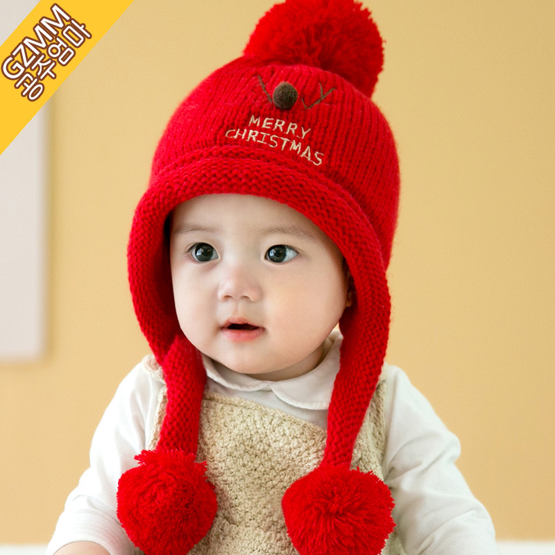 嬰兒帽子秋鼕季寶寶毛線帽6-12個月小孩帽0-1-2-3歲男女童加絨帽