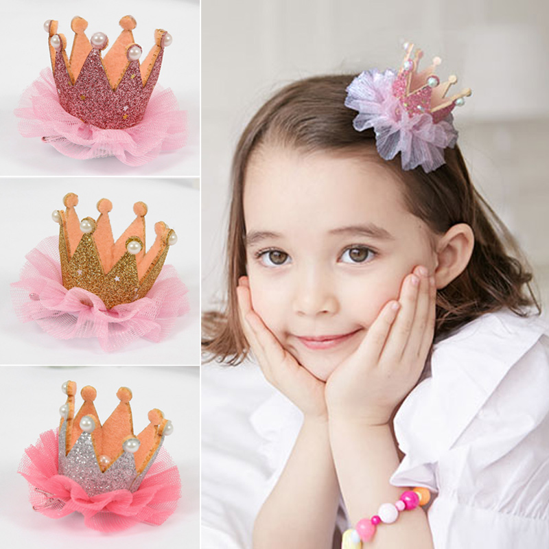 可愛兒童發夾大皇冠蕾絲公主發卡韓國寶寶女童發飾女孩頭飾品