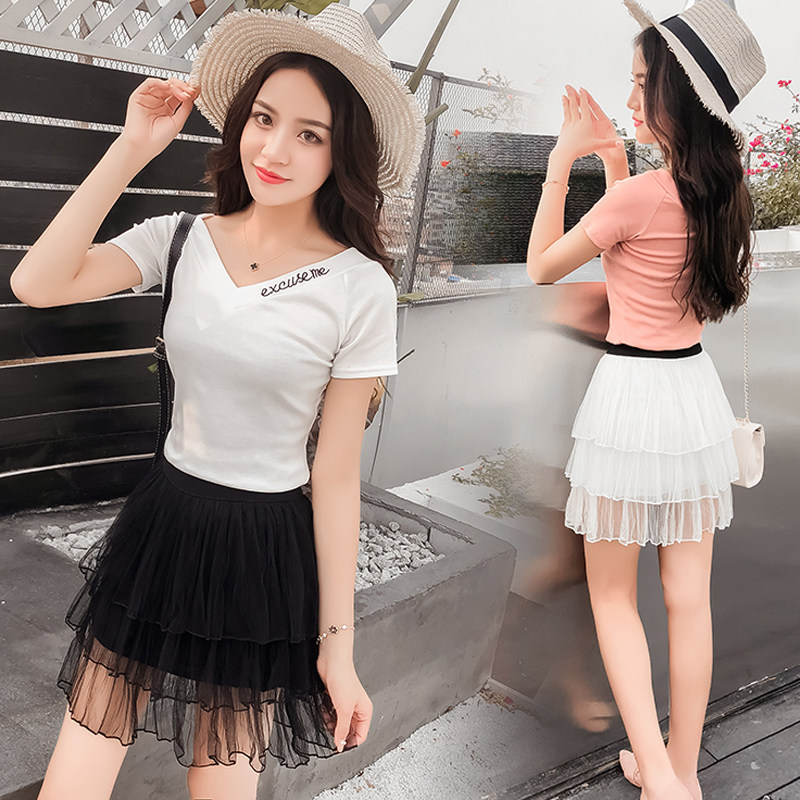 实拍t恤短裙半身裙时尚心机套装女夏季两件套2018新款