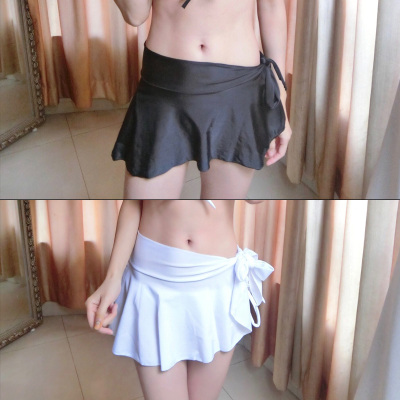 黑色系带温泉泳衣裙子 高腰遮肚泳裙女 单独半身裙比基尼沙滩裹裙-淘宝网