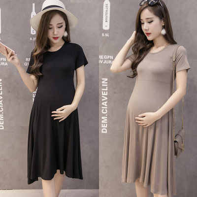 莫代尔孕妇韩版时尚孕妇连衣裙短袖宽松新款夏装孕妇裙子夏中长款-淘宝网