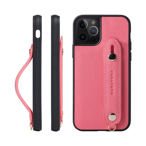 Pink — Hanatora Wrist Wrap Genuine Leather Minimal 15, 15 Plus, 15 Pro, 15 Pro Max iPhone Case