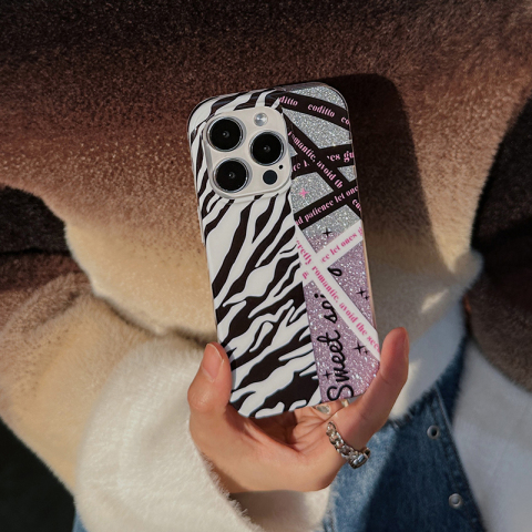 Girls Zebra Pattern Shiny Glitter Bling Coditto Chic Stylish 14, 13, 12 iPhone Case