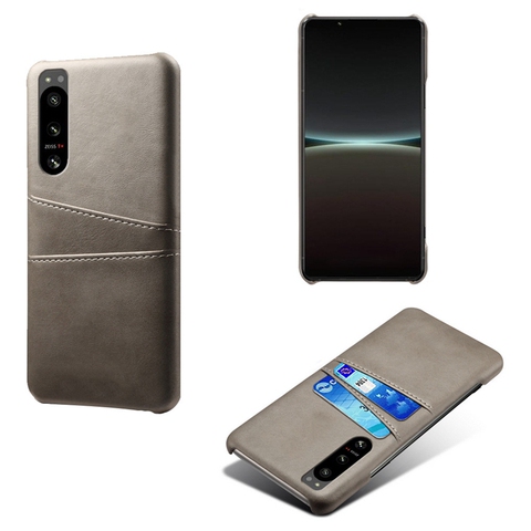 Gray — 5 IV Dual Card Holder Synthetic Leather Sony Xperia Phone Case
