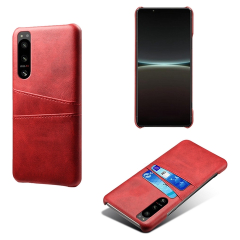 Red — 5 IV Dual Card Holder Synthetic Leather Sony Xperia Phone Case