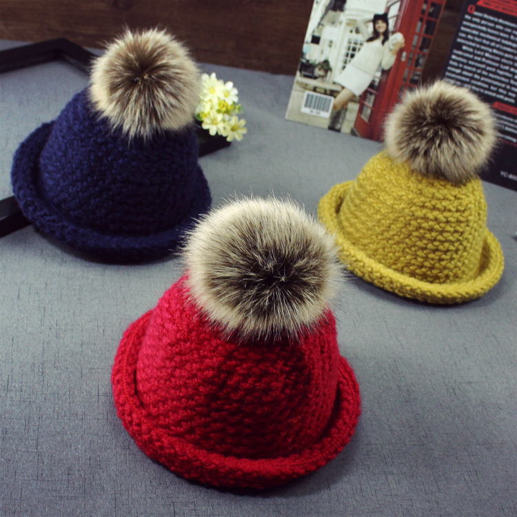 兒童帽子鼕季親子針織毛球帽韓版寶寶保暖漁夫帽男童女童毛線帽子