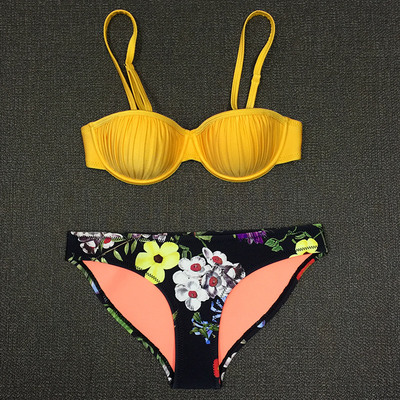 March19比基尼正品带钢托新款欧美大小胸聚拢性感印花分体泳衣女-淘宝网