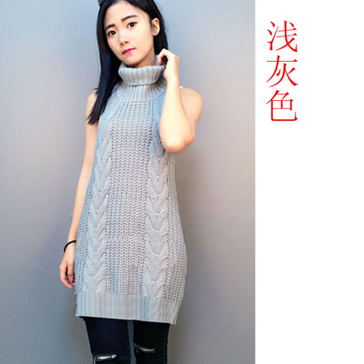 漏背毛衣处男杀手工口毛衣秋冬露背高领无袖针织套头上衣露背毛衣-淘宝网