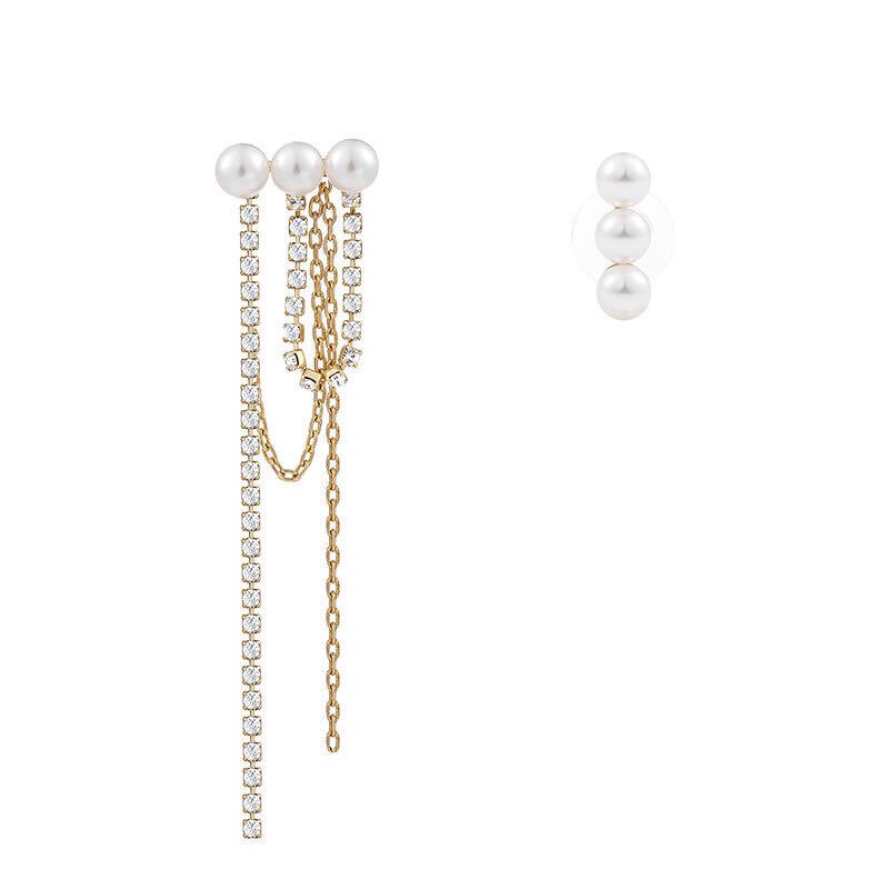 Pendientes asimétricos con borlas de perlas estilo elegante_voghion.com