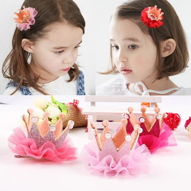歐美兒童發飾可愛公主皇冠發夾韓國女童扎頭花寶寶邊夾小女孩飾品