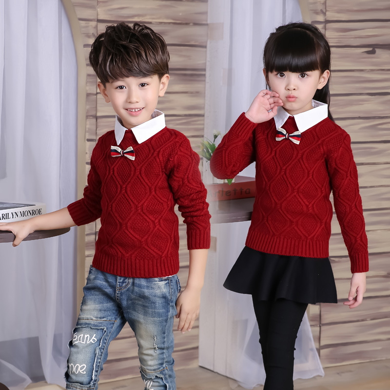 兒童學院風毛衣男童襯衫領假兩件女童針織羊毛衫小孩子寶寶毛線衣