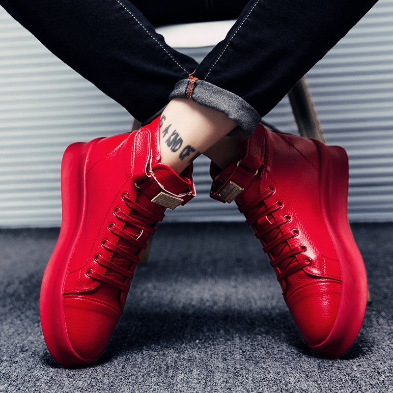 紅色高幫鞋松糕男士板鞋嘻哈鞋子英倫韓版潮流中幫運動滑板鞋男鞋